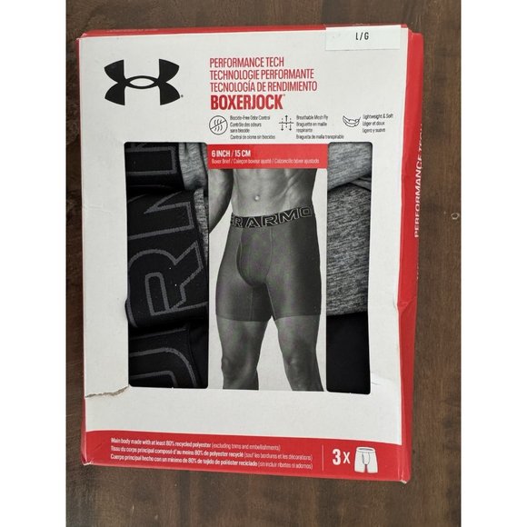 Under Armour Size L Mens 6" Boxer Jock Performance Tech 3 Pair - Picture 1 of 4